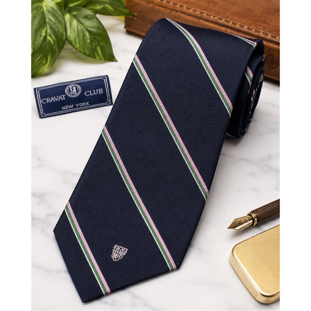 Vintage Cravat Club New York Pure Silk Navy Regimental Stripe Tie USA